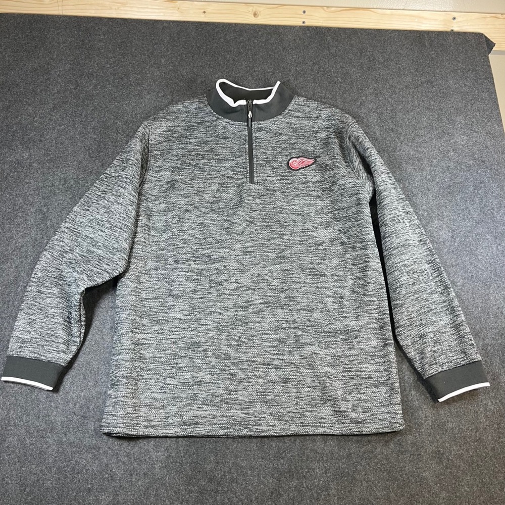 NHL Detroit Red Wings Mens Large Quarter Zip Pullover‎ Marled Grey Fleece Lined